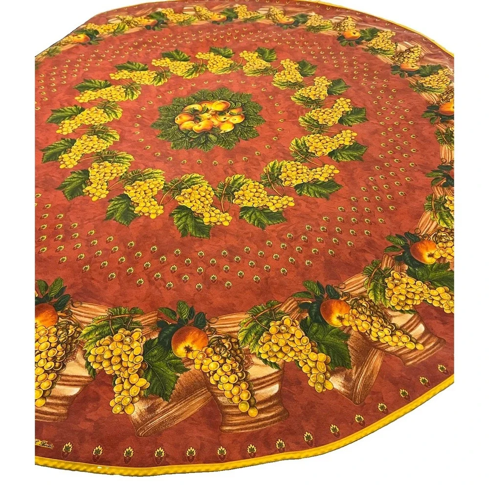 Vent Du Sud French Country Vtg Rustic Orchards Peach Grape Tablecloth 65